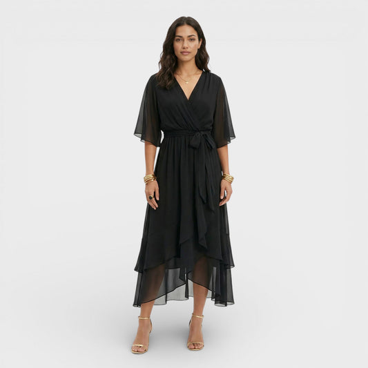 Vestido Escote Pico Mujer Elegante