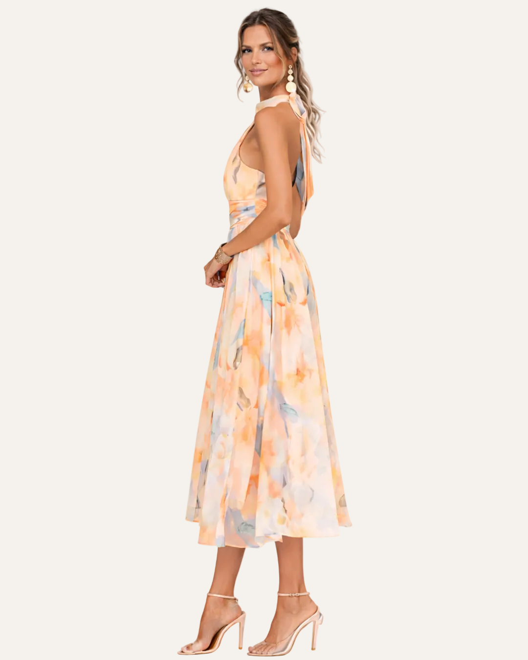 Inés | Vestido con Cuello Halter y Estampado de Acuarela