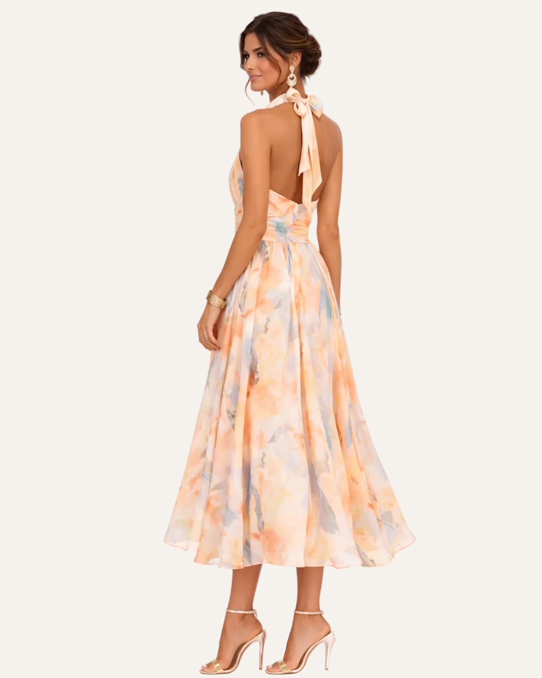 Inés | Vestido con Cuello Halter y Estampado de Acuarela