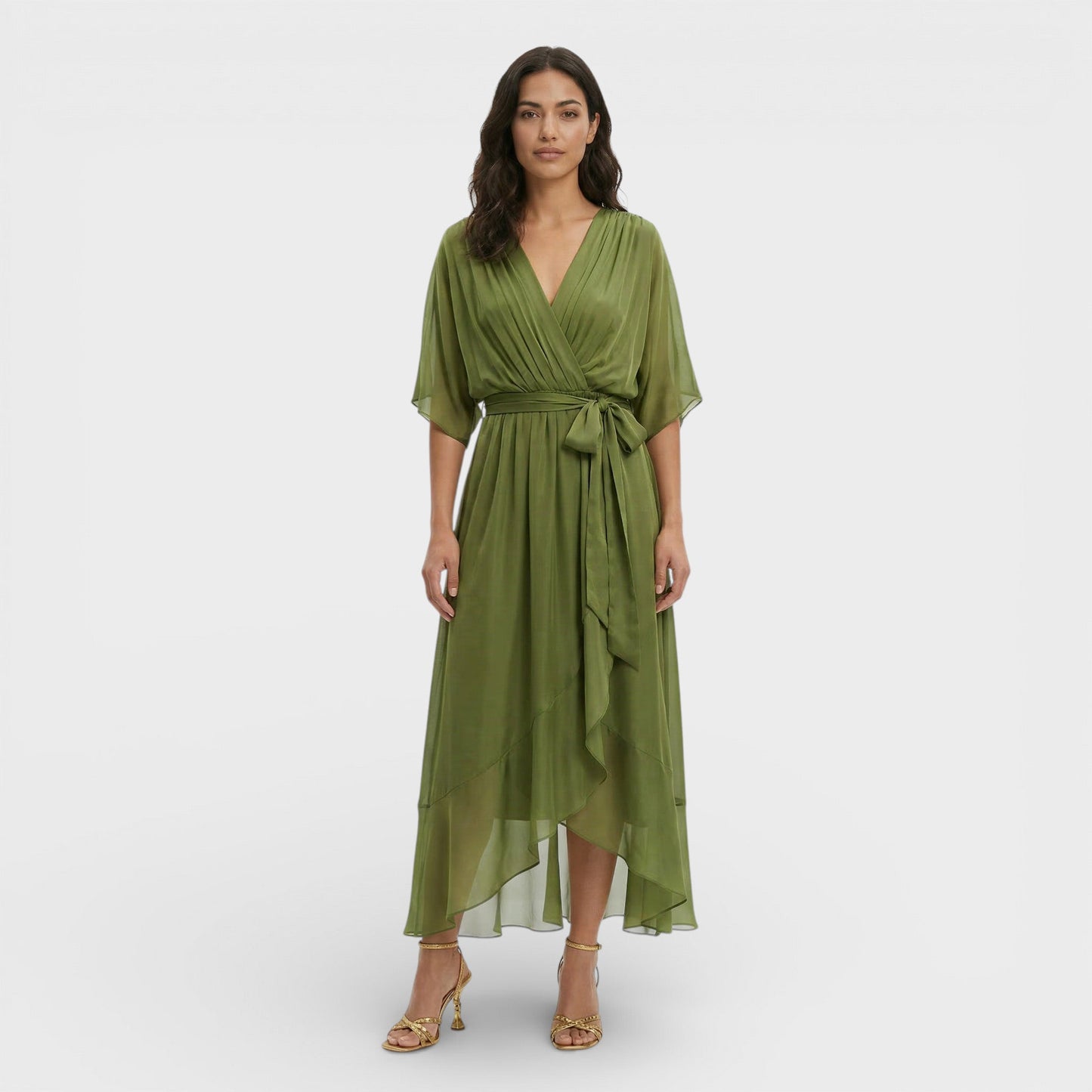 Vestido Escote Pico Mujer Elegante